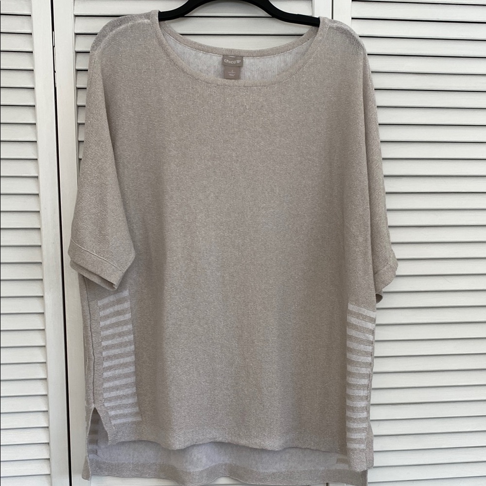 Chico's Linen Cotton Mix Shimmer Cream/Neutral Pullover Sweater with 3/4 Sleeves